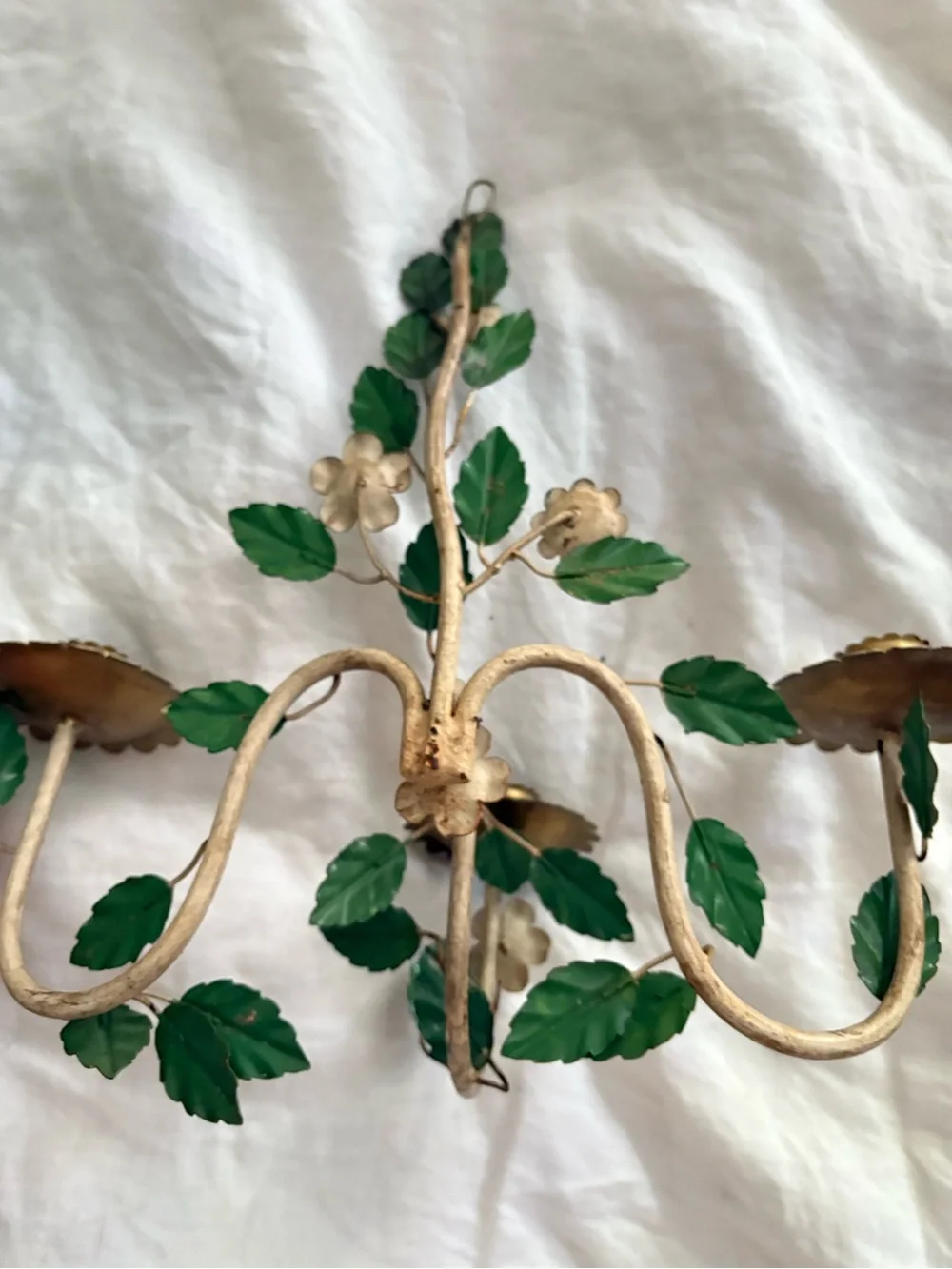 Antique Italian Tole Floral 3 arm wall sconce Hand painted